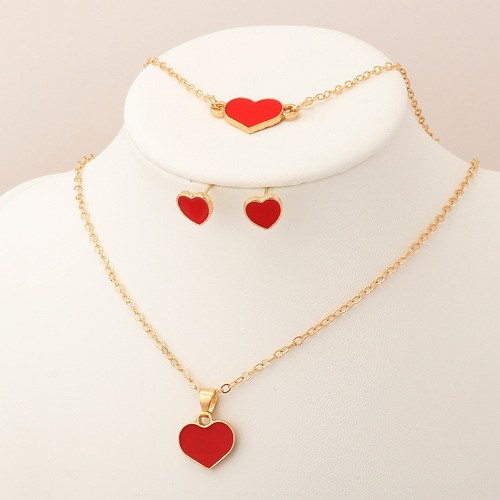 Amazon New Colorful Oil Heart Necklace/Earrings/Bracelet Set Decorations