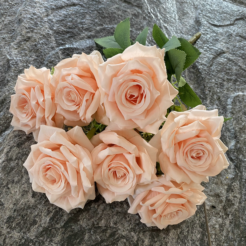 Cepillado paño 7-cabeza Paris Rose boda decoración del hotel Home Road plomo manojo falso flor artificial ramo de rosas