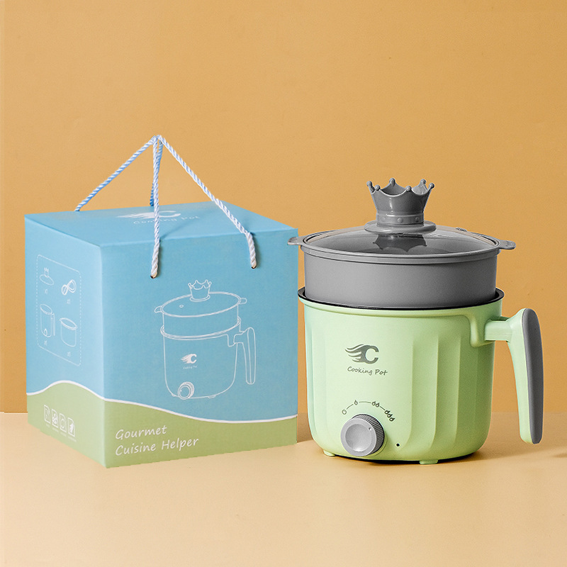 Электрическая кастрюля с 18 ручками зеленого антипригарного покрытия + пароварка - подарочная коробка