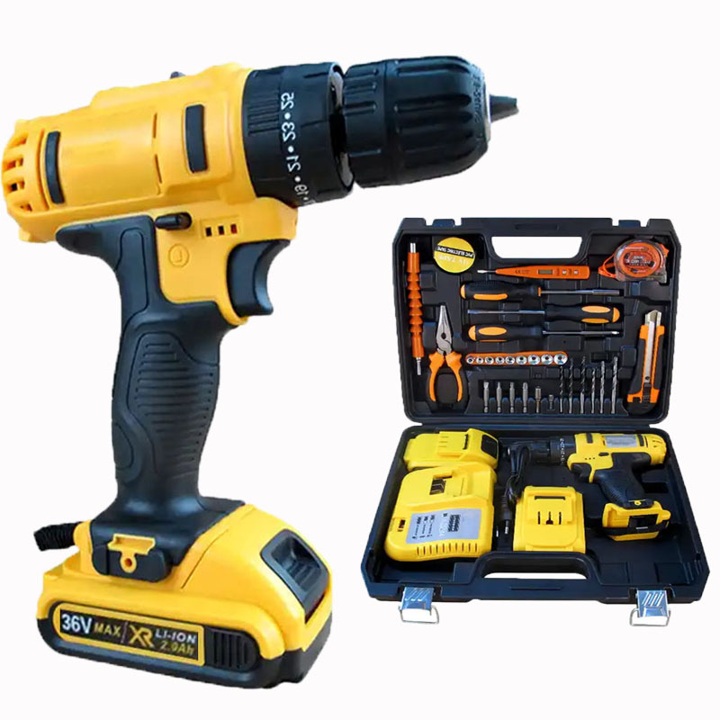 Doble función de la batería de litio taladro de mano instalación del hogar carpintería perforación de tres funciones de alta potencia destornillador recargable inalámbrico