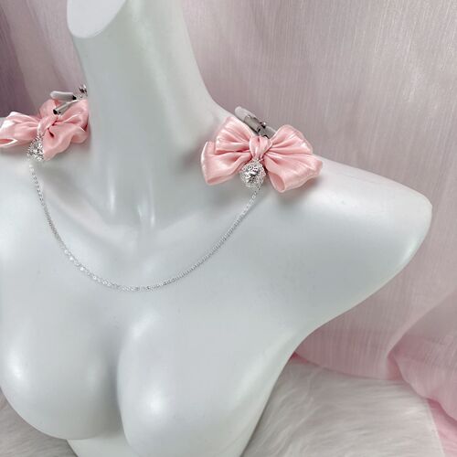 Pink streamer bow nipple clamp with chain women's products sm sex tool flirting vagina clamp punishment nipple anal plug