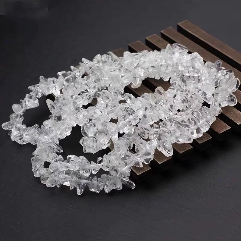 천연 화이트 크리스탈 자갈 긴 끈 자갈 5-7mm 길이 약 85cm