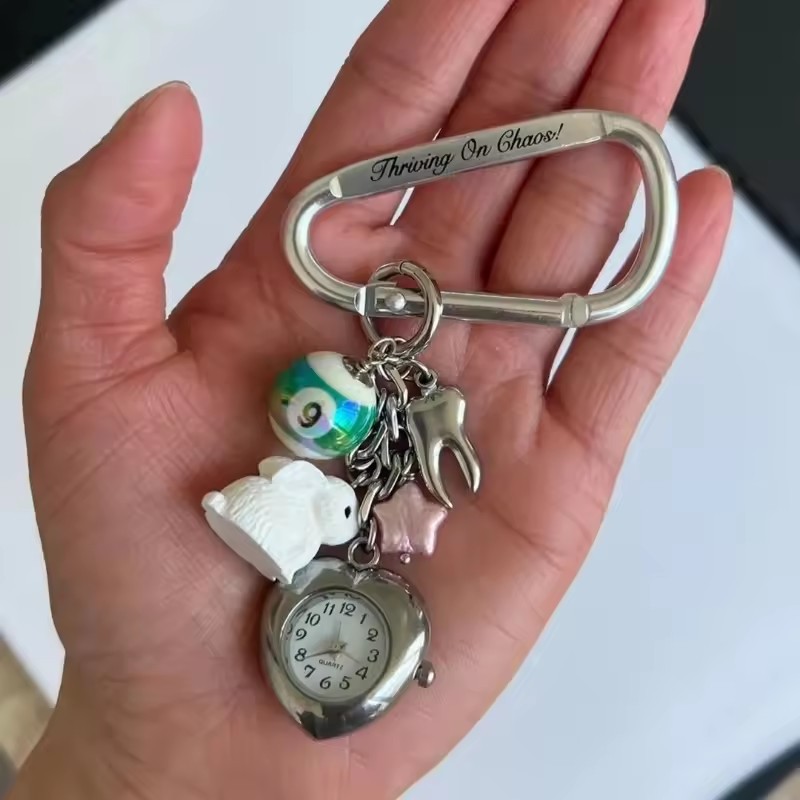 New Ins South Korea Niche Alice in Wonderland Pocket Watch Rabbit Bag Pendant Keychain Keychain