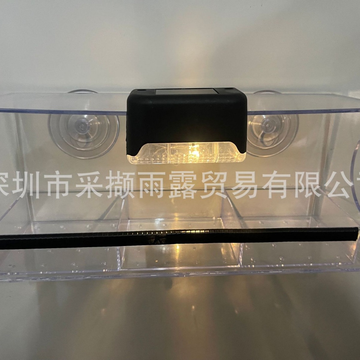 带太阳能LED灯长方形透明喂鸟器 多功能鸟类喂食喂水器 跨境专供