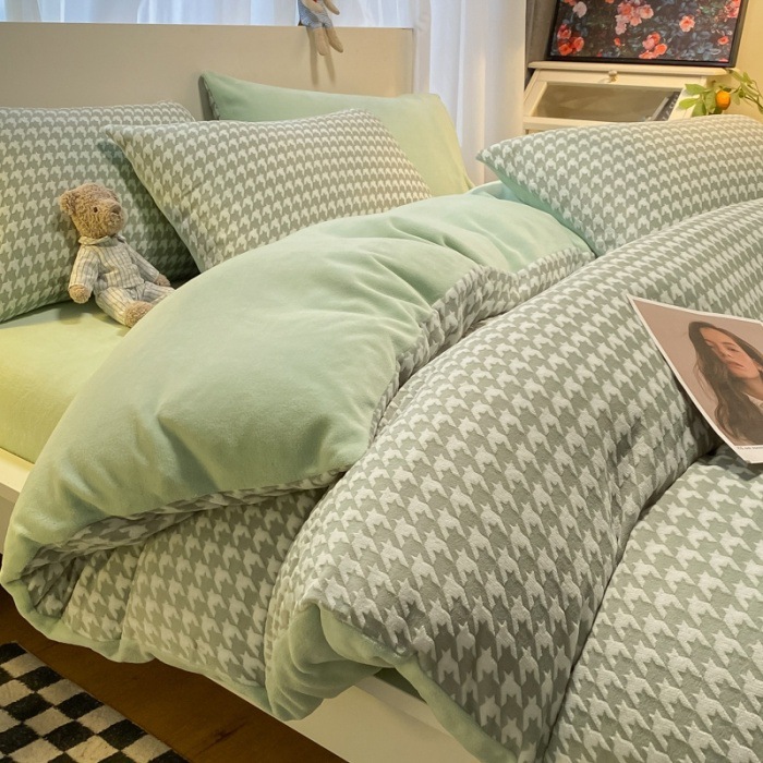 厚いワッフルミルクの毛の4つのセットの3dの立体の彫刻の冬の宝の宝の毛の3つのセットのシーツのベッドの笠の金