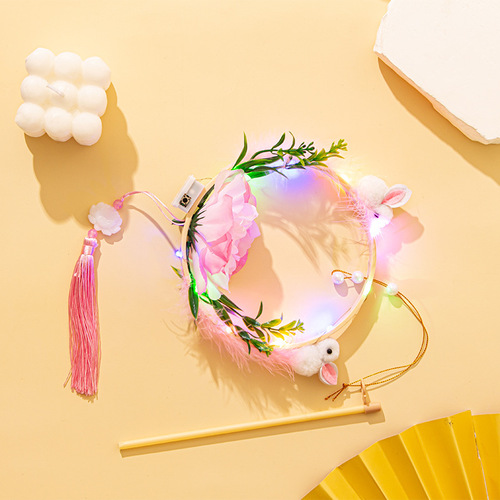 2024 Ancient Style Handheld Feather Rabbit Lantern Cartoon Handheld Jade Rabbit Lantern Lantern Children's Palace Lantern Lantern Finished Product