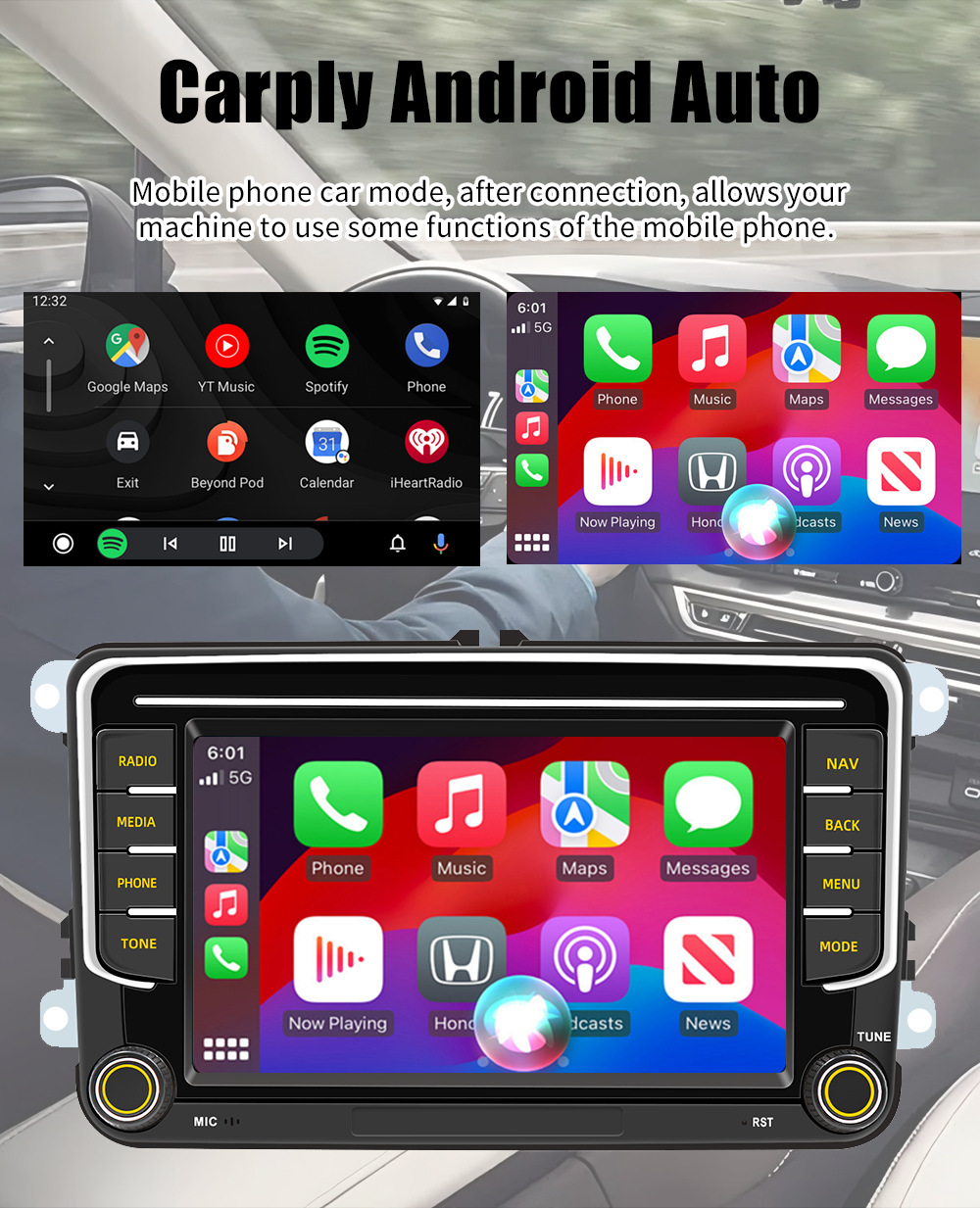 Volkswagen 7inch Linux Car System Wireless Carplay/Android Auto In-Car Navigation All-In-One Device