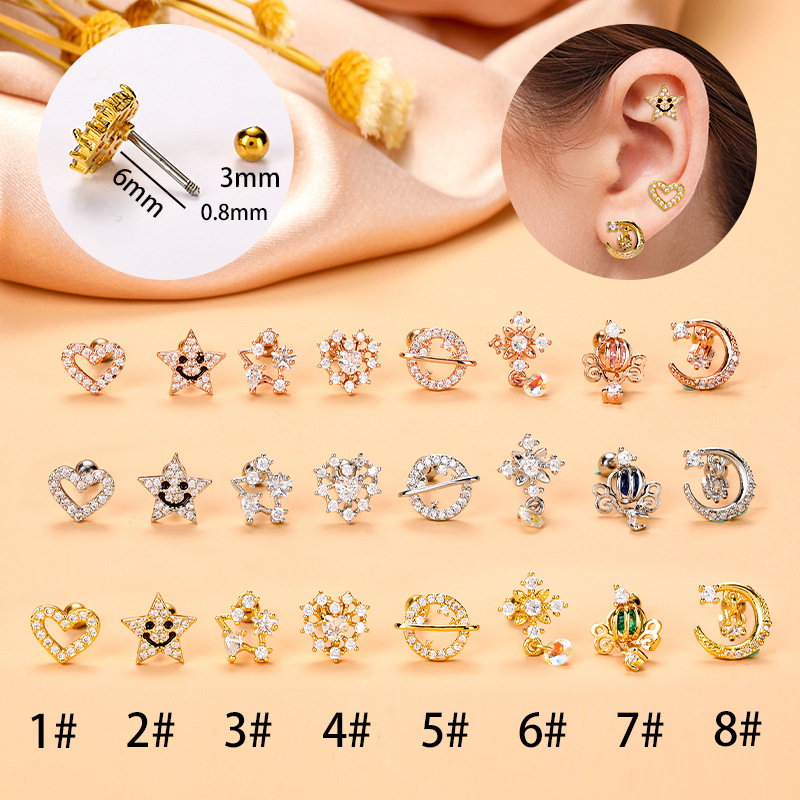 Fashion Star Heart Shape Stainless Steel Plating Zircon Ear Studs 1 Pair display picture 1