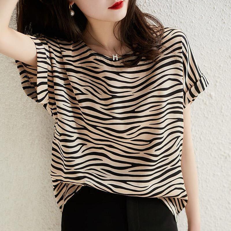 Striped T-Shirt Women's Short-Sleeved Summer 2025' New Korean Style Loose T-Shirt Student Spring & Fall Women's Clothing Ins
