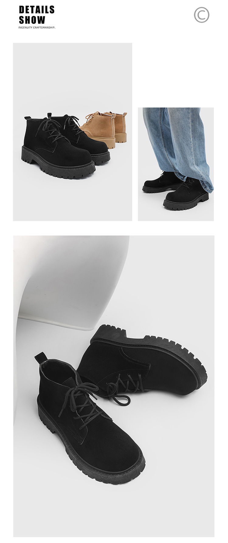 ShoeVault Men's Martin Autumn New High-top Thick-soled Derby Retro Suede Workwear Fashion Trend Yellow Boots_voghion.com