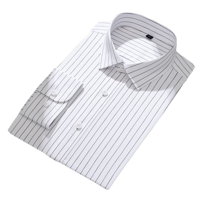 Camisa de rayas verticales en blanco y negro manga larga para hombres no planchando negocios Luz de lujo ropa interior casual para hombres camisa blanca delgada para hombres