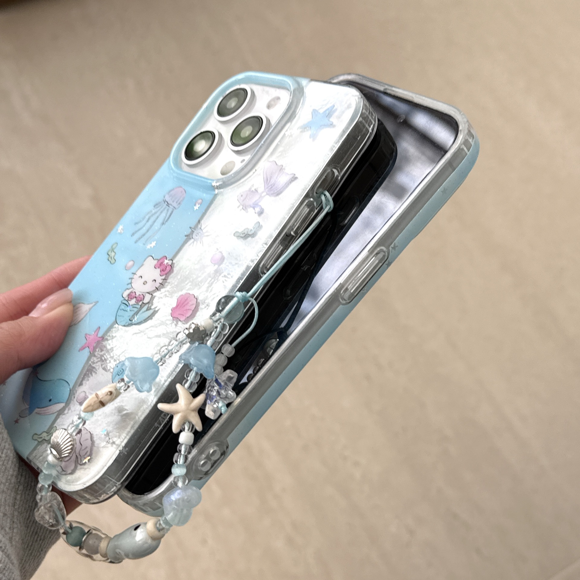 Empalme de las olas sirena KT gato para Apple 15ProMax funda para teléfono móvil 16Pro nuevo 14/13 femenino 16PM