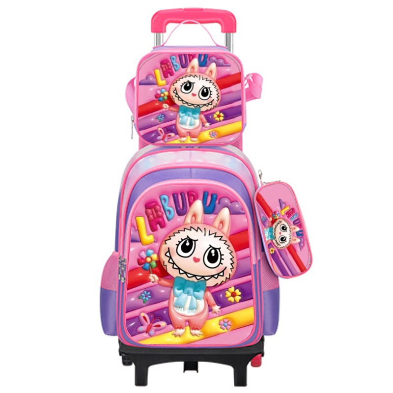 Los nuevos estudiantes de primaria transfronterizos pueden instalar una mochila escolar de dos ruedas y seis ruedas con barra de tracción, mochila de dibujos animados lindo para niños de tres piezas