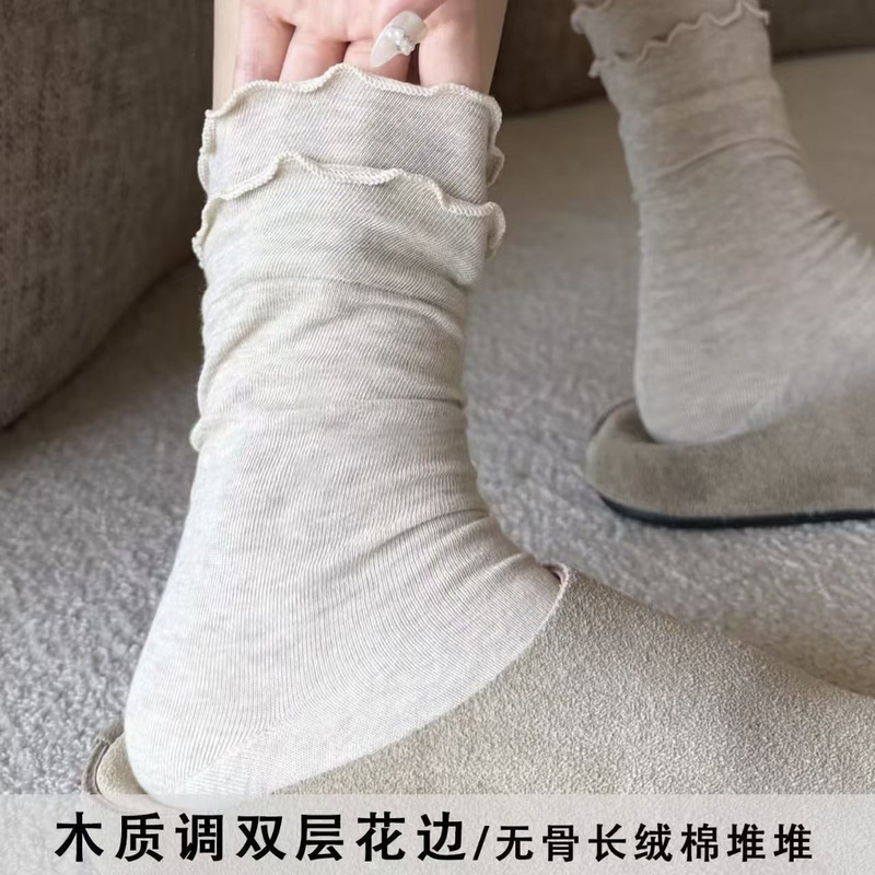 Cool and Understated Wood-Toned Double-Layer Lace Socks for Women, Summer Thin Non-Cotton Slouch Socks, Princess Style Korean Mid-Calf Socks Cool and Understated Wood-Toned Double-Layer Lace Socks for Women, Summer Thin Non-Cotton Slouch Socks, Princess Style Korean Mid-Calf Socks