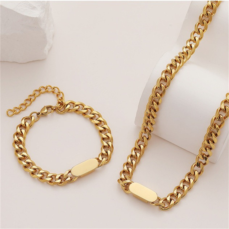 Personalized Cuban Chain Bracelet Titanium Steel 18k Engraved Versatile Couple Design Simple Jewelry Gift_voghion.com
