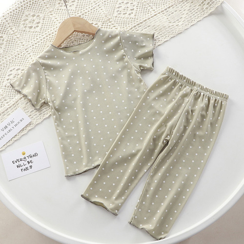 Children's air-conditioned clothing set home baby short-sleeved pajamas summer new girls' clothing can be worn outside T-shirt two-piece set