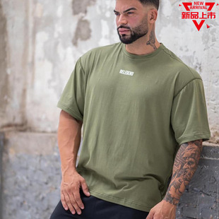 Muscle Fitness Brothers European and American Round Neck Sports T-shirt Breathable Sweat-wicking Loose Large Size Training Casual Solid Color Short Sleeve