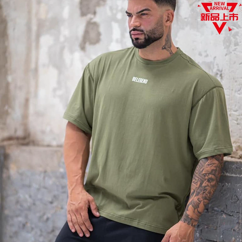 Brother, sports breathable solid T-shirt for gym for training for leisure, European style, round collar, oversize, with short sleeve