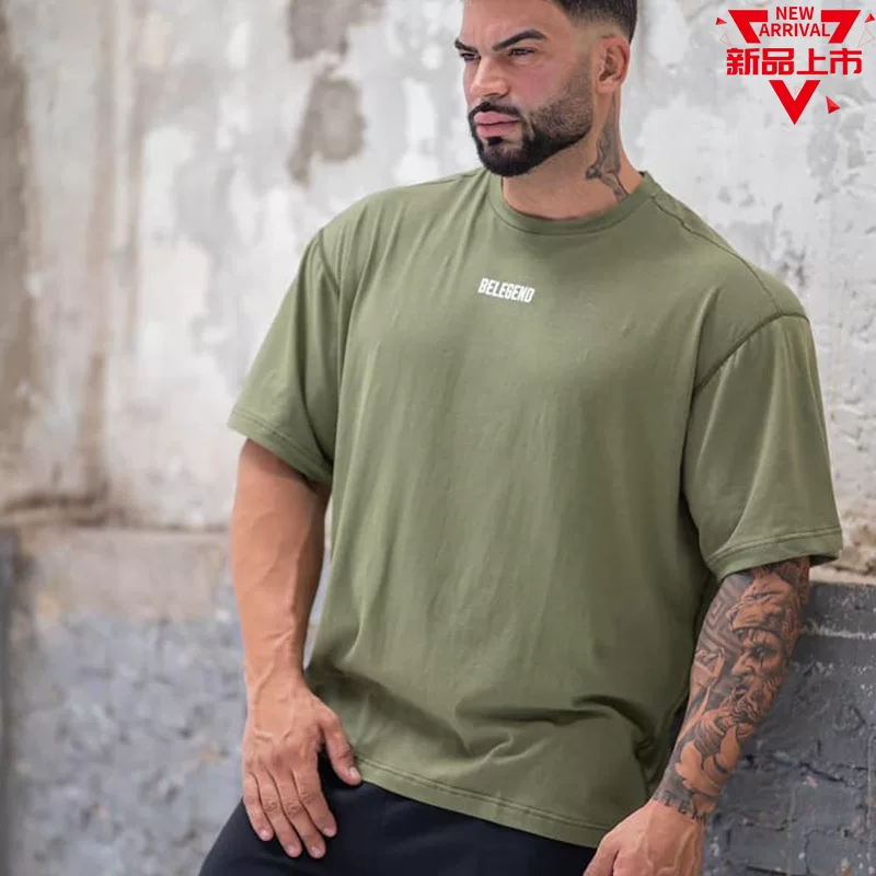 Brother, sports breathable solid T-shirt for gym for training for leisure, European style, round collar, oversize, with short sleeve