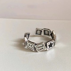 New Korean Style Lucky Smile Smile Ring for Women, Silver-plated, Vintage Oxidized Open Finger Ring, Good Luck Trendy