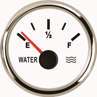 Water Level Gauge for Cars, Trucks, Excavators, Ships, Yachts, Water Meters, Water Tank Gauges, Liquid Level Meters, with Backlight, 12V/24V (automobile instrument) - silver-edge-white-background-0-190o