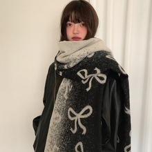 韩版加厚蝴蝶结针织围巾女2025秋冬季高级感保暖护颈围脖披肩两用