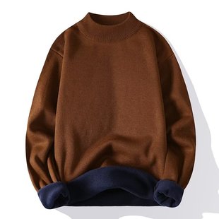 Autumn and winter one-piece velvet sweater men's solid color semi-high collar line European and American leisure youth pullover sweater coat tide