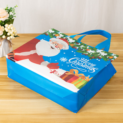 Amazon Christmas Tote Bag Customized Cartoon Santa Claus Snowman Laminated Non-Woven Gift Bag