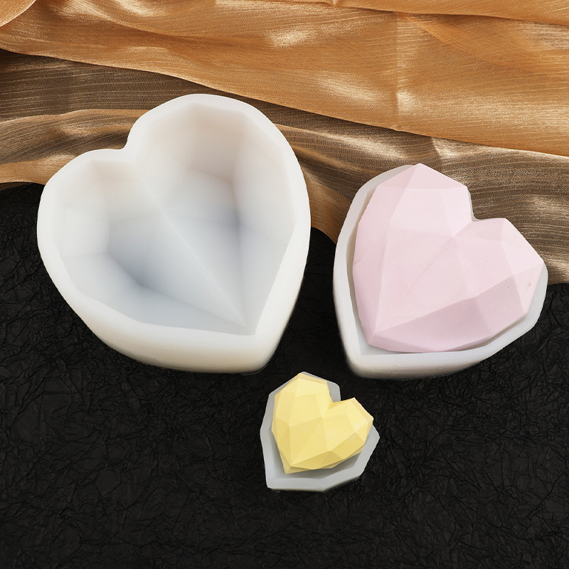 Grande y mediano pequeño tamaño amor molde de silicona diamante amor mousse pastel molde aromaterapia yeso helado molde