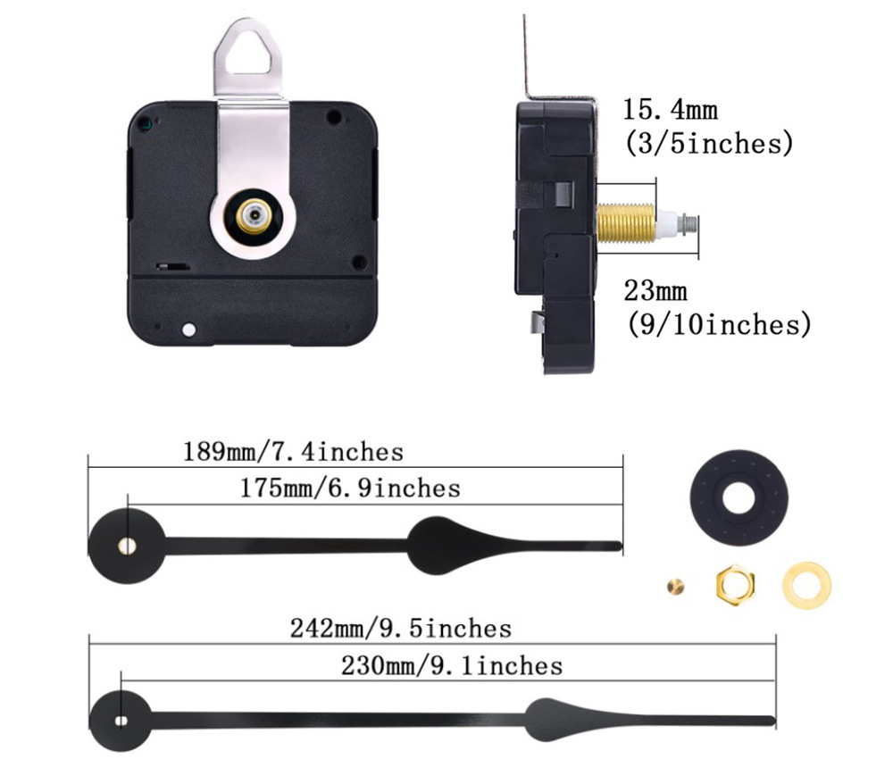 HR1688 gran torque de movimiento con 23cm de largo 2067 metal aguja división de tiempo grande accesorios de reloj de pared reloj movimiento