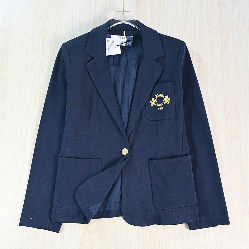 Siqi Women's Clothing 265/28 Elegant Embroidered Stretch Pique Cotton One-Button Slim Fit Casual Blazer