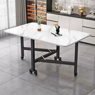 加厚折叠桌餐桌长方形书桌小户型免安装可移动多功能简易饭桌带轮