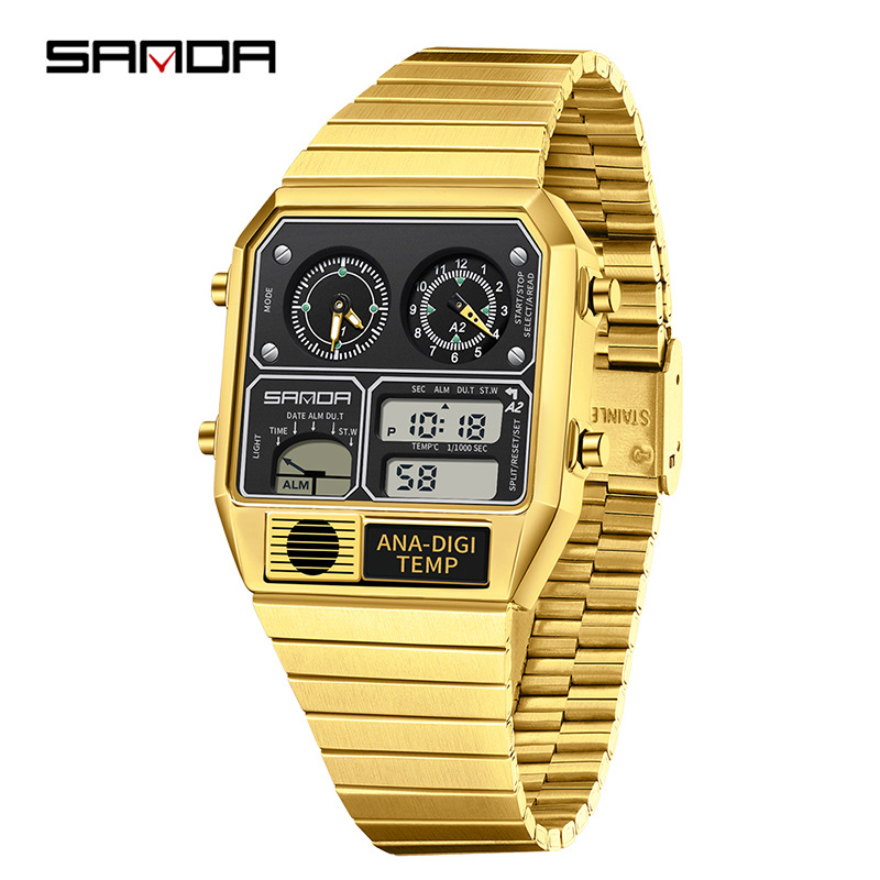 SANDA SANDA 3192 reloj electrónico de acero cuadrado reloj electrónico de temperatura cronómetro nocturno multifuncional