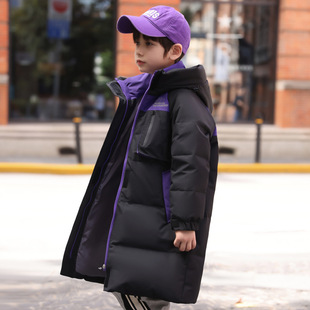Children's Down Jacket Boys' Middle and Long Children's Clothing 2024 New Style Boys' Western Style White Duck Down Thickened Jacket