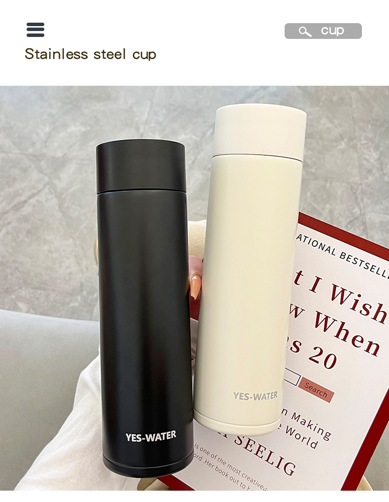 Straight cups, office and business insulated cups, custom-made and wholesale stainless steel water cups, simple and ins style portable water cups for women pic 38