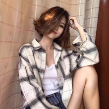 夏季薄款格子长袖衬衫男韩版修身学生衬衣潮流帅气上衣潮牌外套男