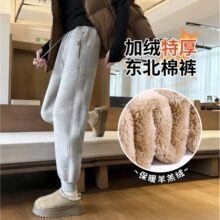 仅用于产品展示勿拍-加绒加厚卫裤女秋冬新款羊羔绒裤子束脚高腰
