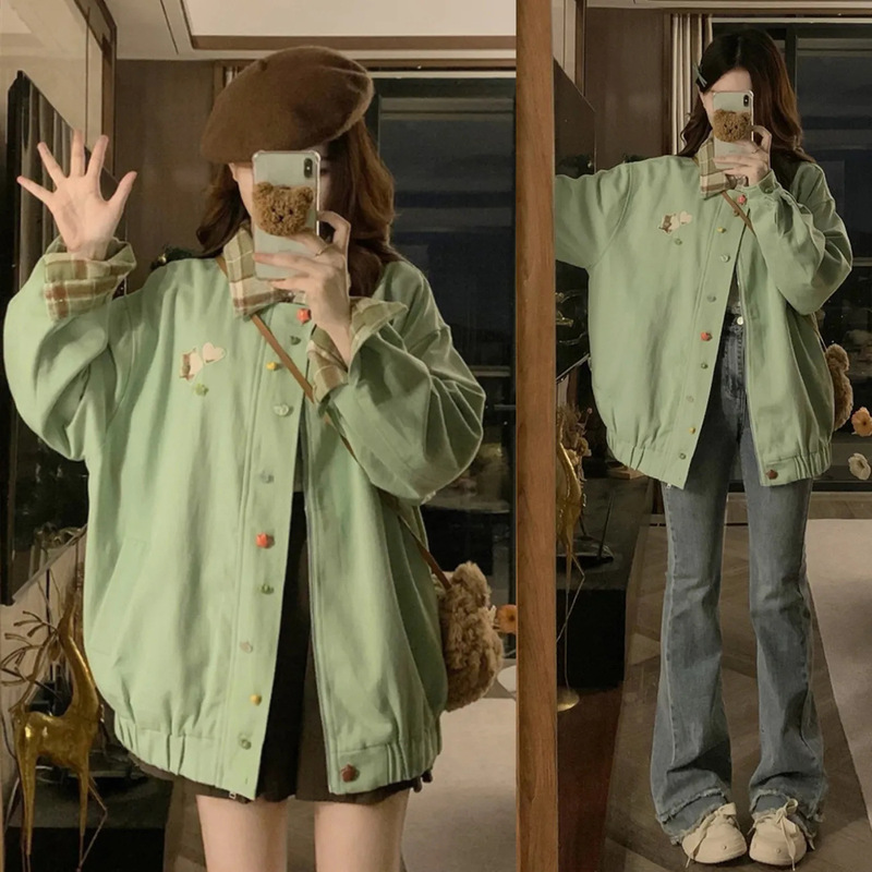 New sweet plaid lapel student jacket for women, 2026 spring ins design, loose and versatile jacket top New sweet plaid lapel student jacket for women, 2026 spring ins design, loose and versatile jacket top