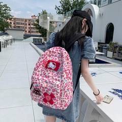 Korean Instagram cute leopard print backpack, Japanese soft girl Hello Kitty cartoon style backpack for students