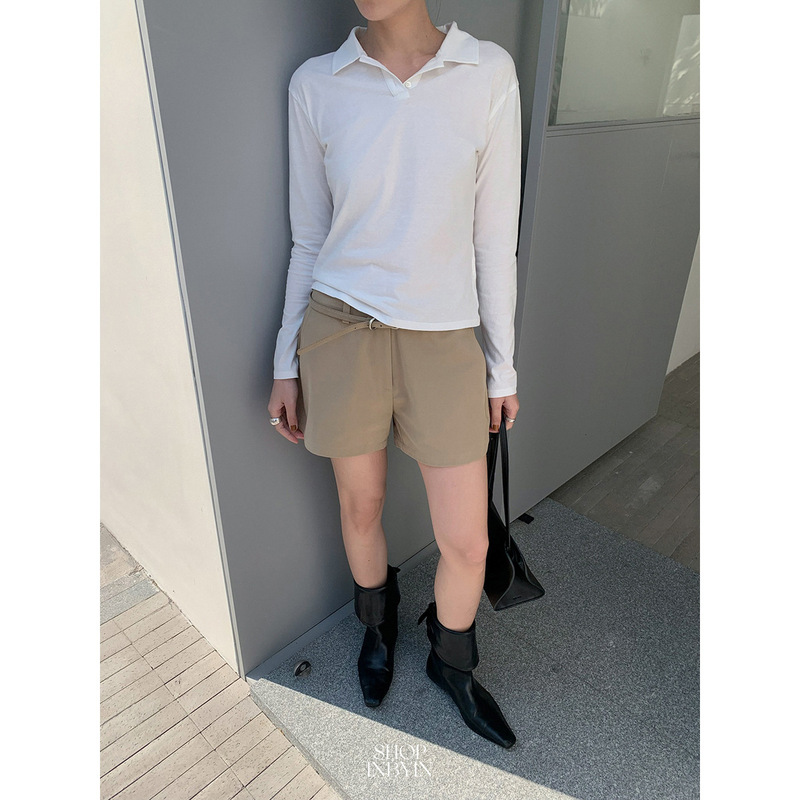 [No Returns or Exchanges] Korean-Style Polo Collar Base Shirt for Women, Can Be Worn as an Inner Layer or Outerwear, Slimming Top, Versatile Long-Sleeve T-Shirt