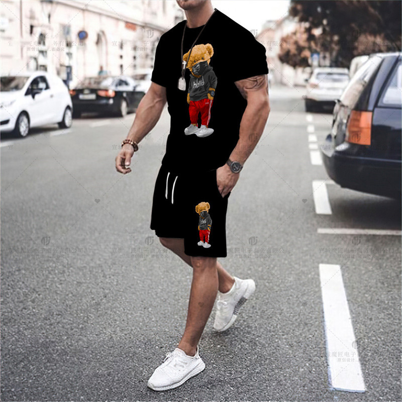 2023 nuevos deportes casuales camiseta de los hombres de verano de fitness shorts camiseta traje de running traje de manga corta de los hombres de comercio exterior