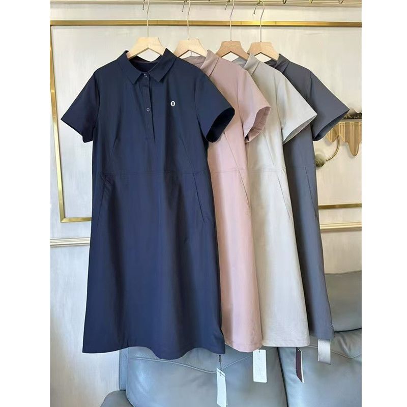 Korean Style Polo Collar Short-Sleeved Shirt Dress for Women in Summer, Plus Size, Loose Fit, Slimming, Belly-Covering, Fashionable Mid-Length Dress