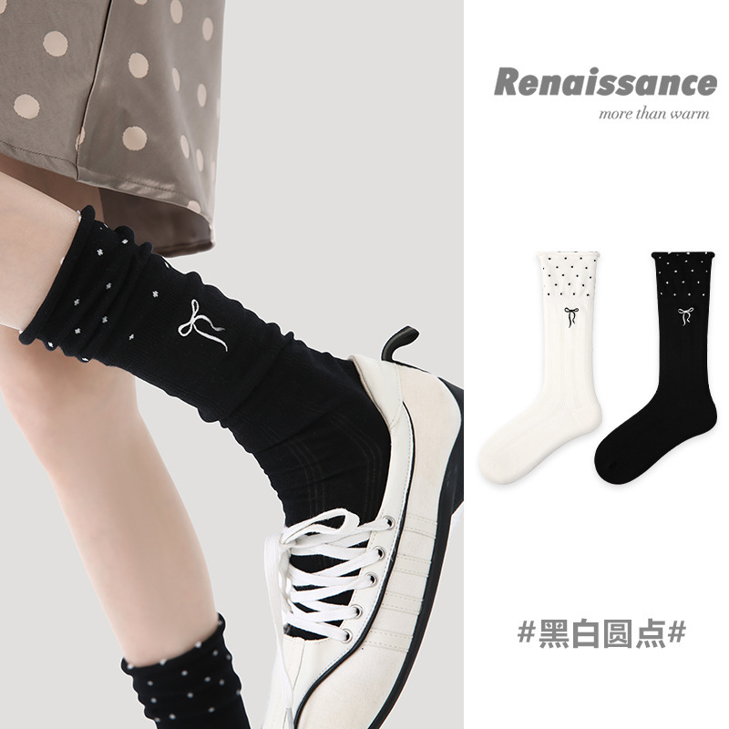 Renaissance Original Women's Socks Spring and Summer New Miu Series Girls' Socks Black and White Polka Dot Princess Socks for Women