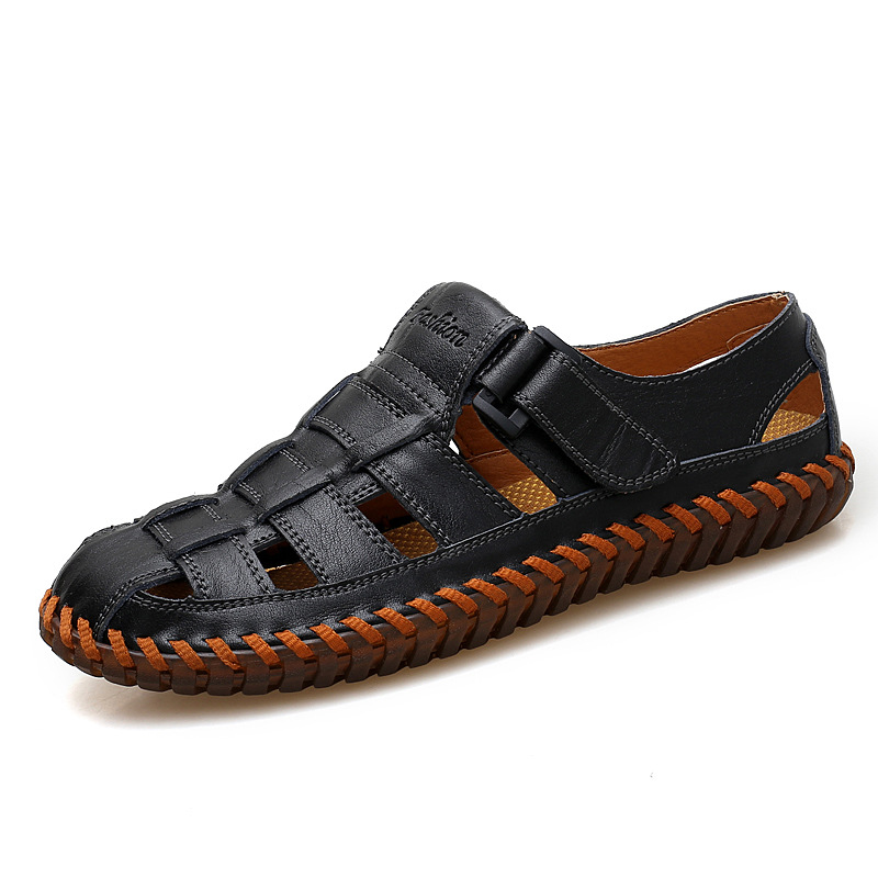 Men's Walking Hiking Shoes Leather Casual Trekking Close Strap Sandals for Men_voghion.com