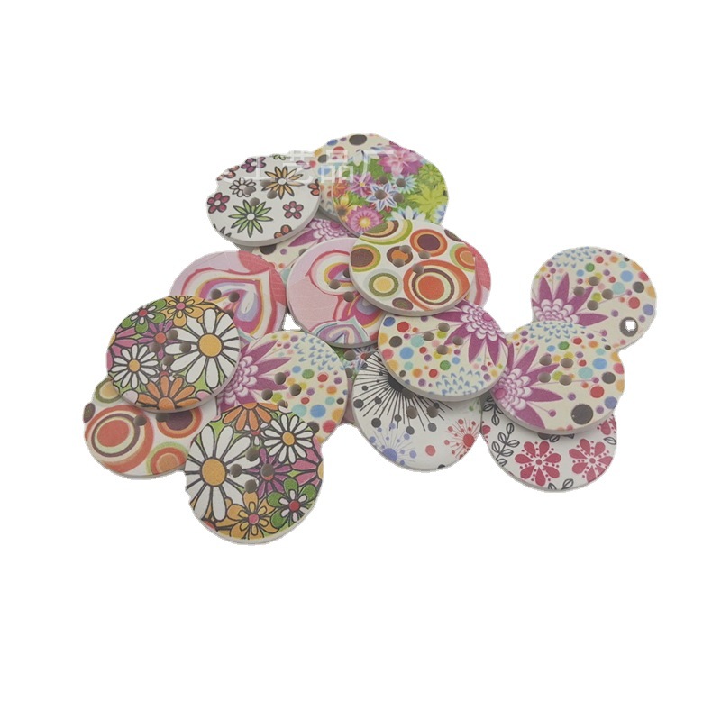 30mm botones de cuatro ojos productos de decoración de bricolaje flores y plantas de fondo blanco botones de la serie 25 un paquete