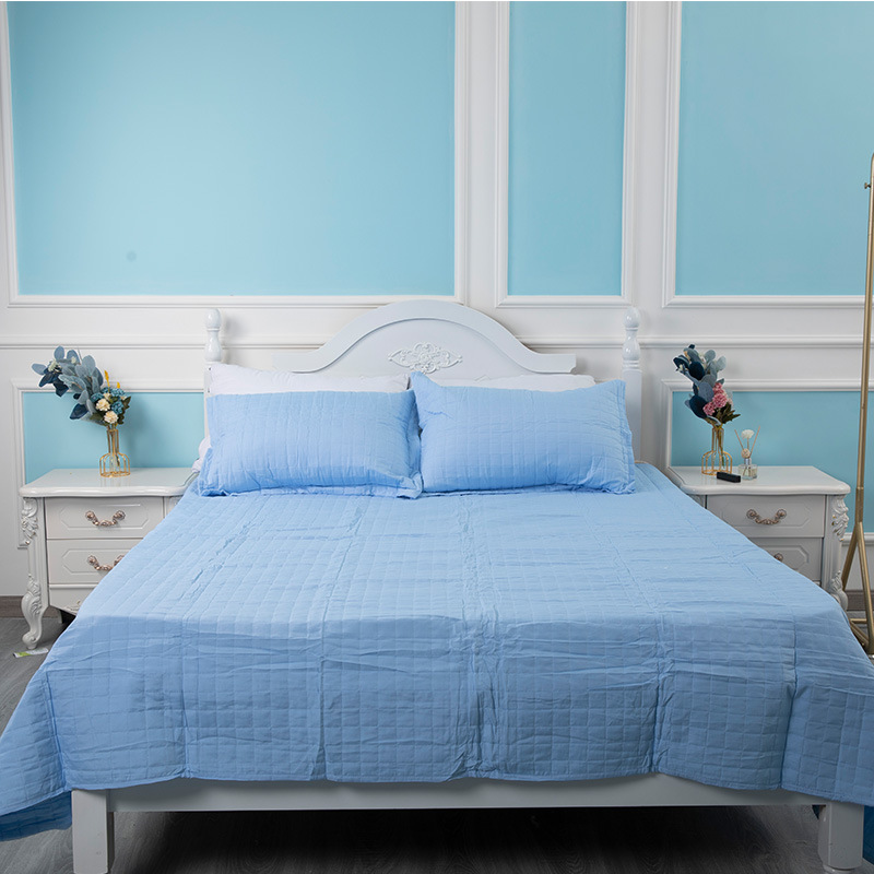 跨境亞馬遜床上用品外貿絎縫床蓋三件套純色歐美薄被床單床罩批發