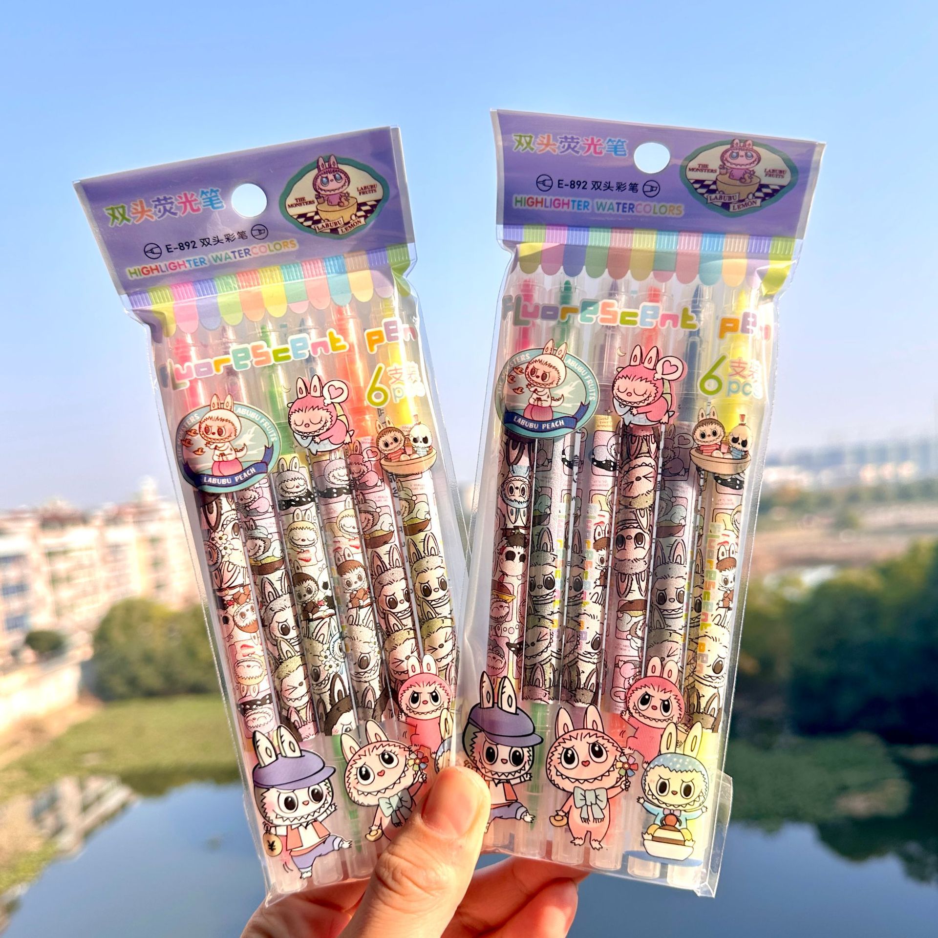 6 juegos de dibujos animados de doble cabeza marcador de punta de color