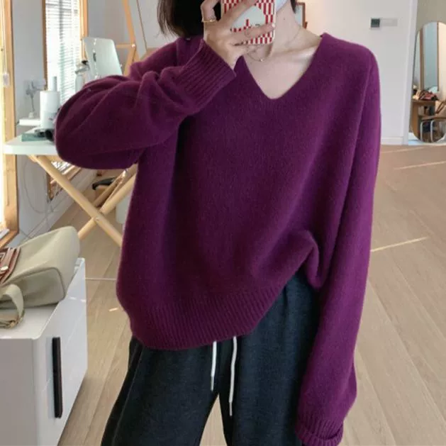 Short V-Neck Knit Sweater, Women's Spring-Autumn, Soft Body-Friendly, One Size
