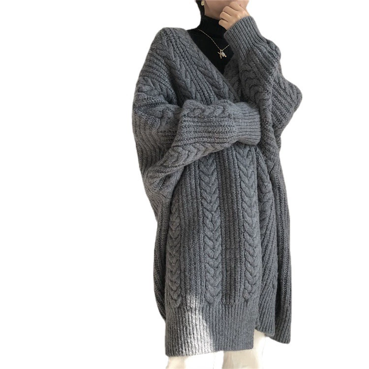 Long Cable-Knit Cardigan, Retro Demi-Season, Oversized, One Size