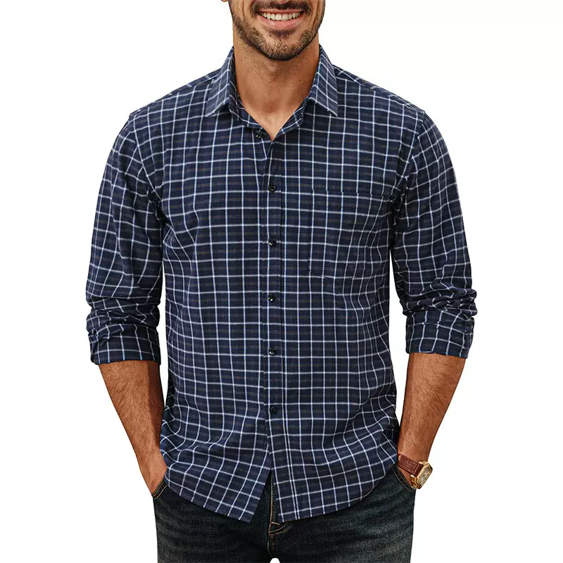 亚马逊新款时尚潮流格子衬衫男长袖休闲大码男装男士衬衫秋款批发